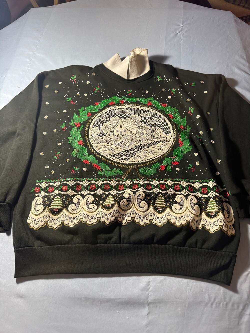 Nutcracker Vintage Black Christmas Lace Sweatshirt L
